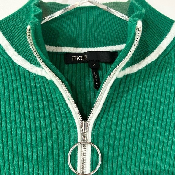 Maje Ribbed Zip Front Cotton Wool Sweater in‎ Green 2 M - Picture 7 of 8